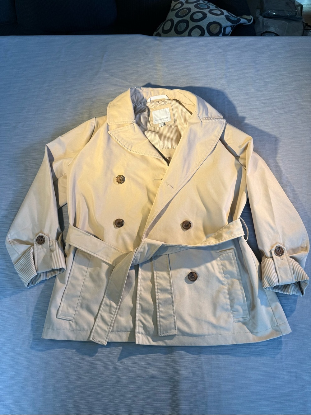 Weatherproof Cream Double-Breasted Trench Coat with Belt